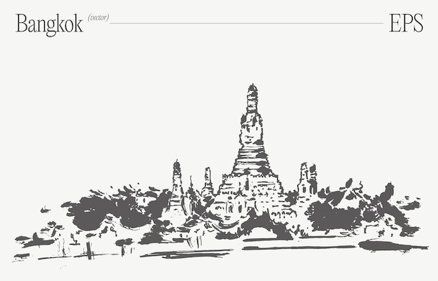 Um esboço impressionante do emblemático templo de Wat Arun localizado na vibrante cidade de Bangkok