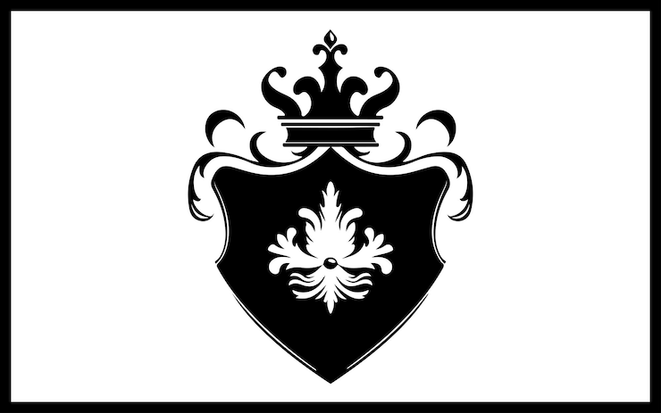 Vetor um escudo preto e branco com uma coroa e um brasão coroa medieval monarcas insígnia coroa jpg eps