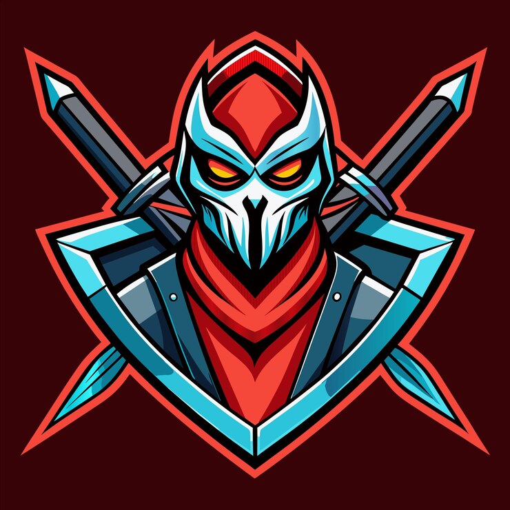 Vetor um escudo vermelho e azul com uma espada e espadas nele