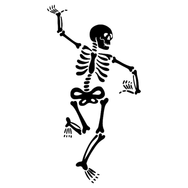 Um esqueleto preto está dançando uma ilustração vetorial de dança