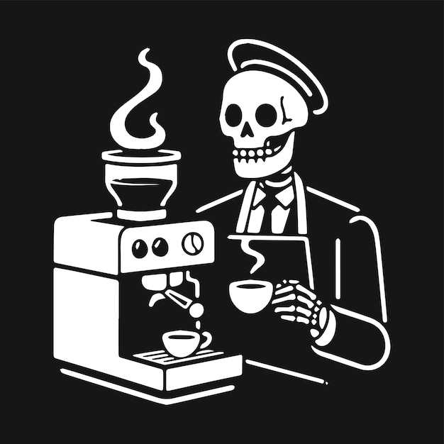 Vetor um esqueleto simples a preparar um café.