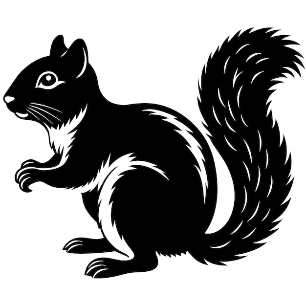 Vetor um esquilo preto com uma cauda preta e uma linha branca nele