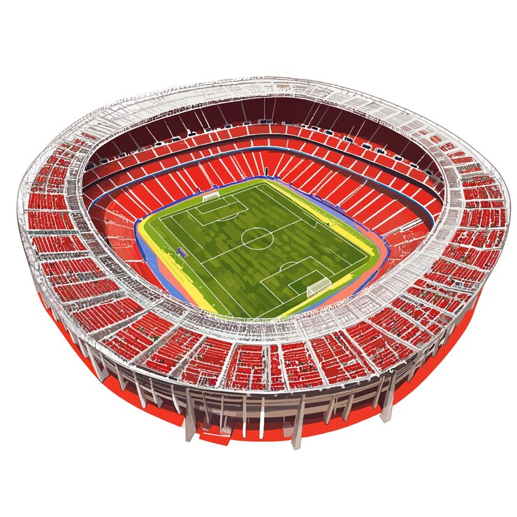 Vetor um estádio de futebol com um campo de futebal no meio