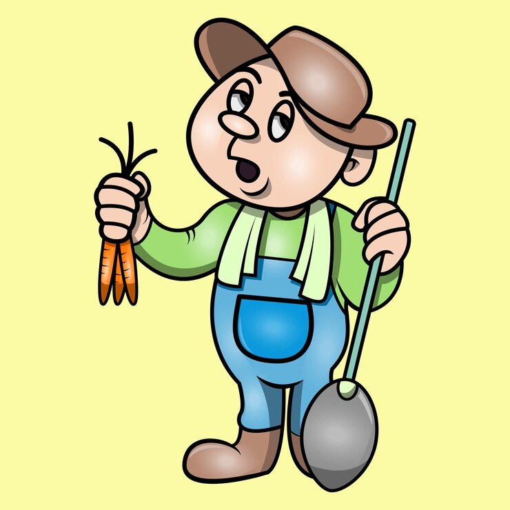 Vetor um fazendeiro bonito segurando uma cenoura cultivada