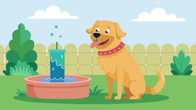 Vetor um feliz golden retriever beija ansiosamente o fluxo contínuo de água refrescante do