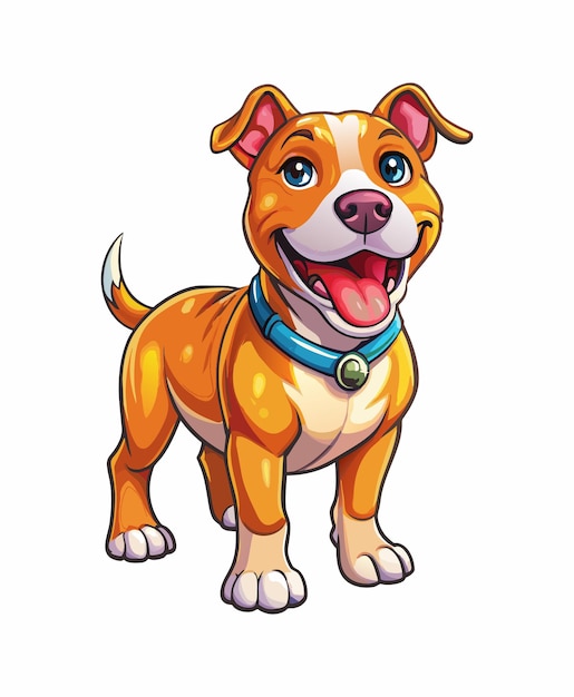 Vetor um feliz pitbull terrier americano, isolado em um fundo branco, ao estilo de desenho animado