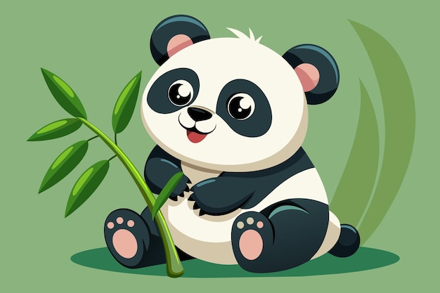 Vetor um filhote de panda curioso provando uma folha de bambu sua expressão uma mistura de curiosidade e prazer