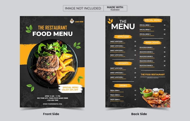 um folheto para um restaurante chamado menu de comida