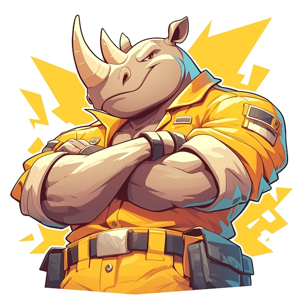Vetor um forte porteiro de rinoceronte no estilo dos desenhos animados.