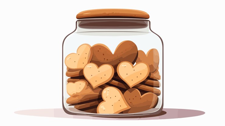 Vetor um frasco de biscoitos em forma de coração com um coração de madeira dentro