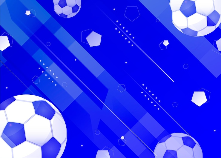 Vetor um fundo azul com bolas de futebol e um fundo azul com as palavras futebol nele