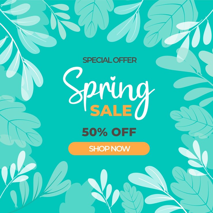 Vetor um fundo azul com um banner que diz liquidação de primavera.