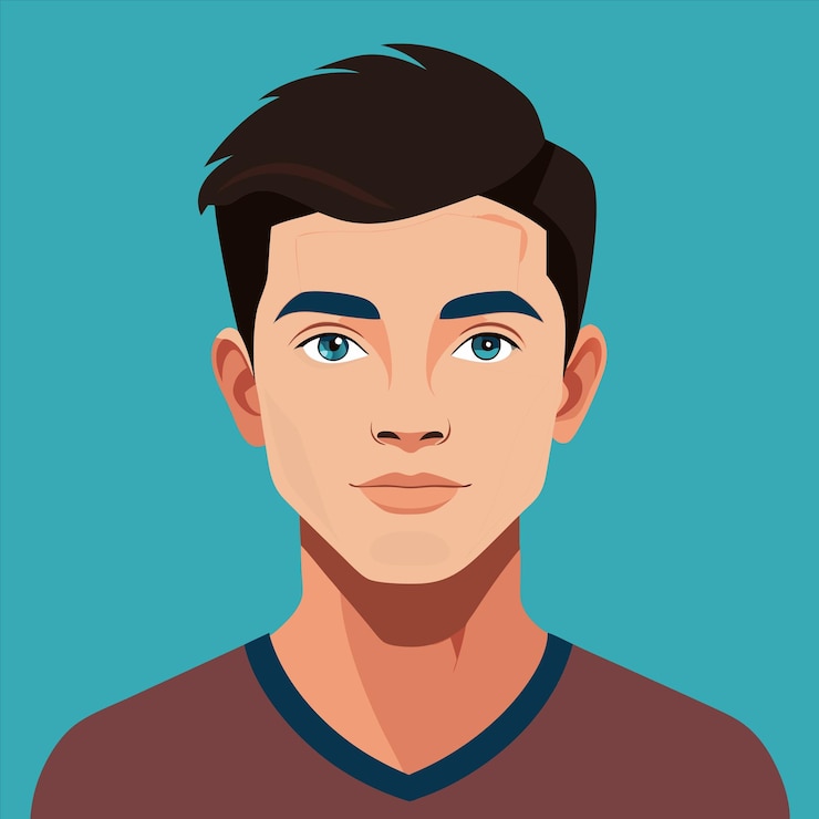 Vetor um fundo azul com um homem vestindo uma camisa que diz " é um personagem "