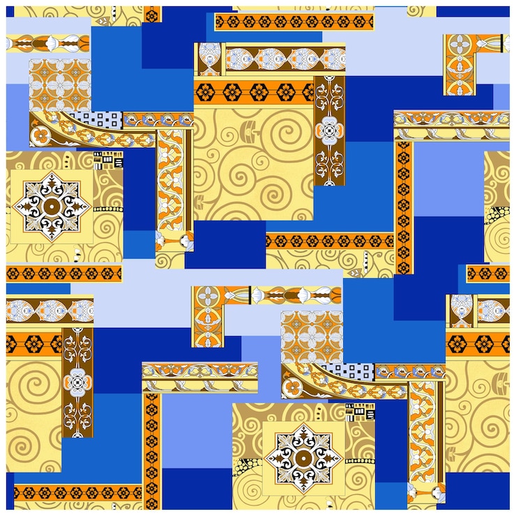 Vetor um fundo azul e amarelo com um padrão de quadrados e um número 1 nele.