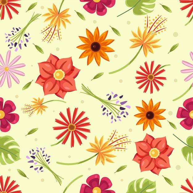 um fundo colorido com diferentes flores e as palavras primavera no centro