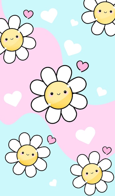 Um fundo colorido com emoji, flores, rostos e corações Vector Instagram Stories