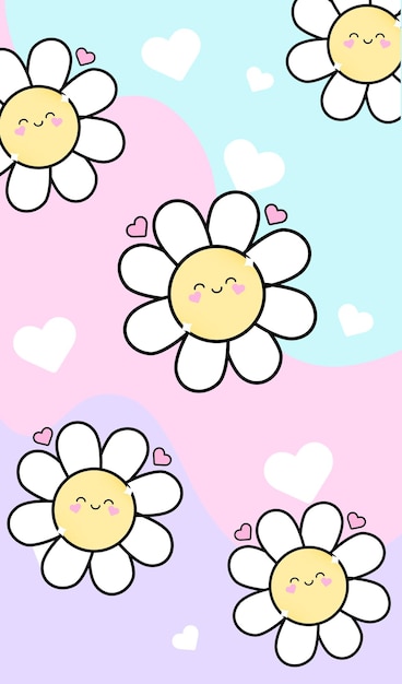 Um fundo colorido com emoji, flores, rostos e corações Vector Instagram Stories