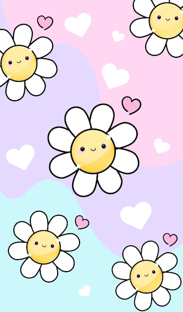 Um fundo colorido com emoji, flores, rostos e corações Vector Instagram Stories