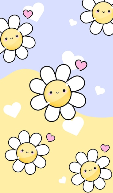 Um fundo colorido com emoji, flores, rostos e corações Vector Instagram Stories