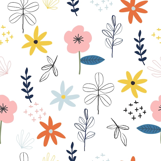 Vetor um fundo colorido com flores e borboletas