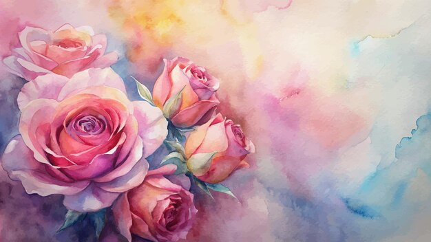 Vetor um fundo de flores de rosa em aquarela vibrante