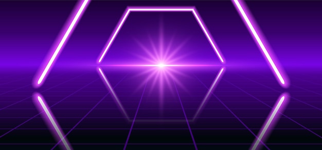 Um fundo fantástico com uma estrela de néon e um portal espacial para outra dimensão.