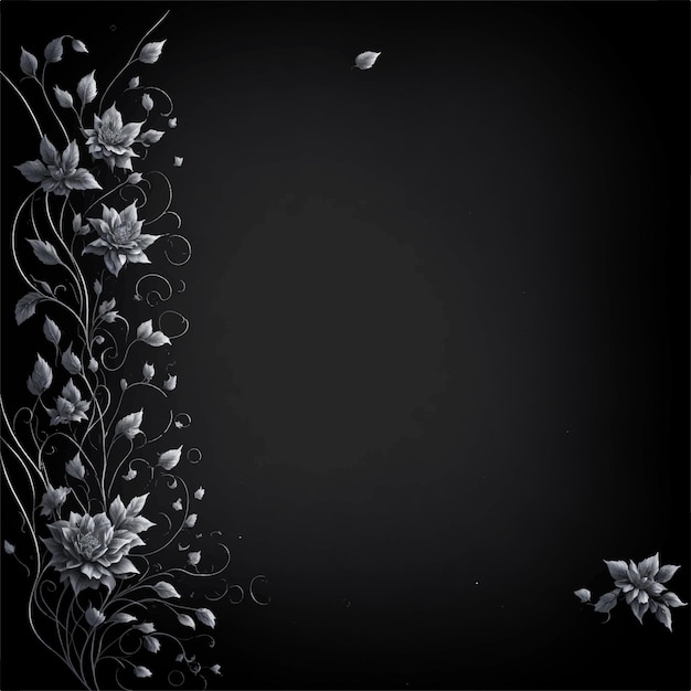 Vetor um fundo preto com flores e folhas nele
