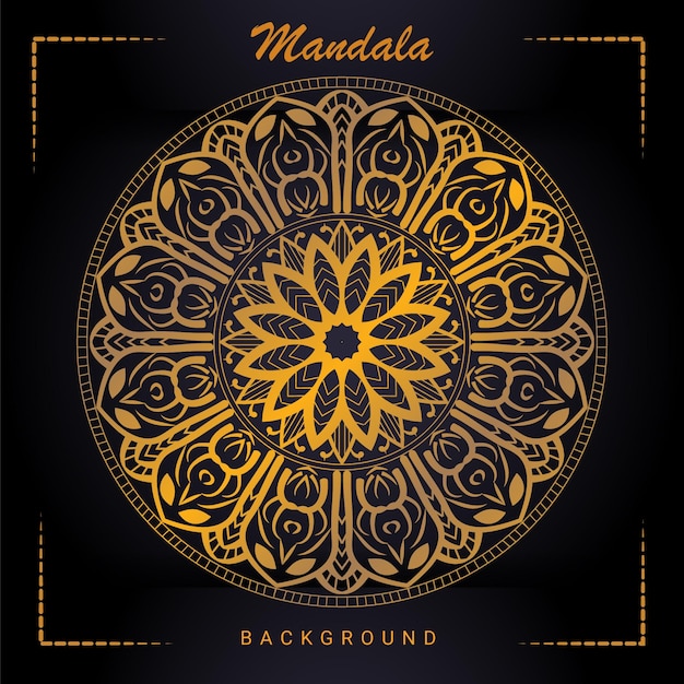 Um fundo preto com um desenho de mandala de ouro.