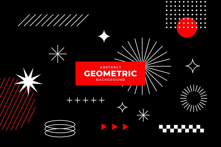 um fundo preto com um sinal vermelho e branco que diz geométrico