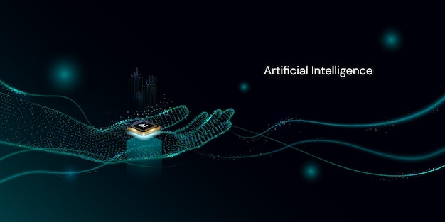 Um fundo preto com uma mão que diz inteligência artificial.