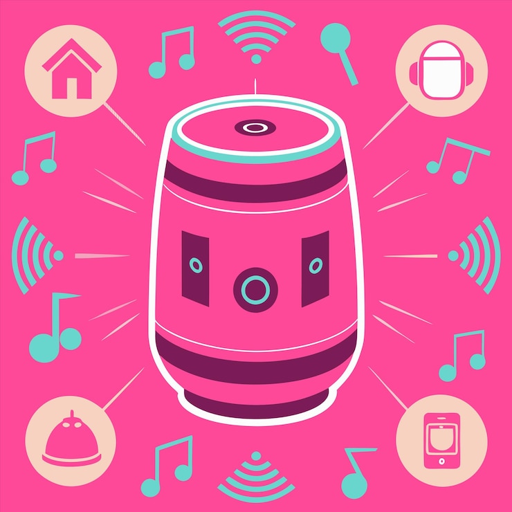 Vetor um fundo rosa com um fundo rosa com uma câmera e notas de música