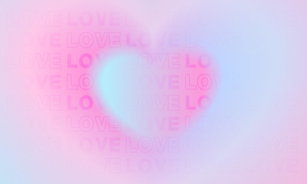 Um fundo rosa e azul pastel para o design do festival do dia dos namorados, um design de moldura suave em forma de coração e palavras de amor, cartões de saudação do dia dos namorados, gradientes de moda, design vetorial.