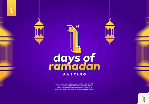 Um fundo roxo com um banner de jejum de 1 dia do ramadã.