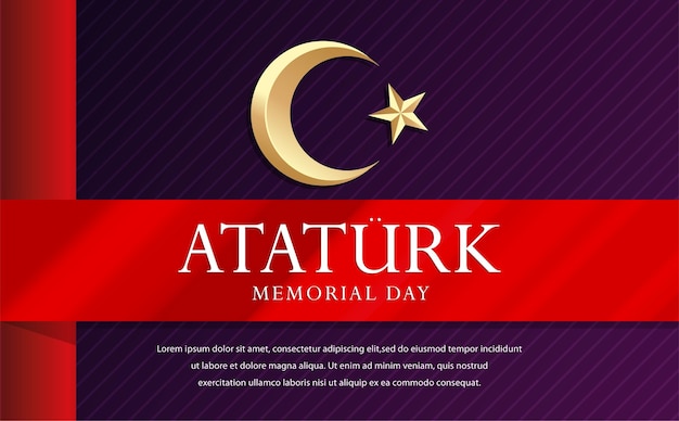 Um fundo roxo com um banner que diz dia do memorial de ataturk