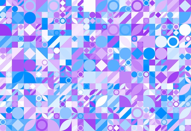 Um fundo roxo e azul com círculos e quadrados.