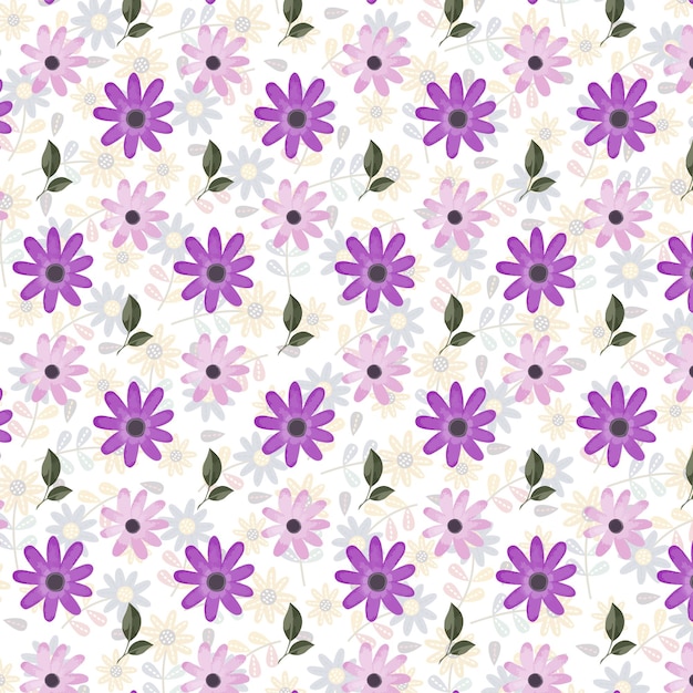 Um fundo roxo e branco com flores e folhas roxas