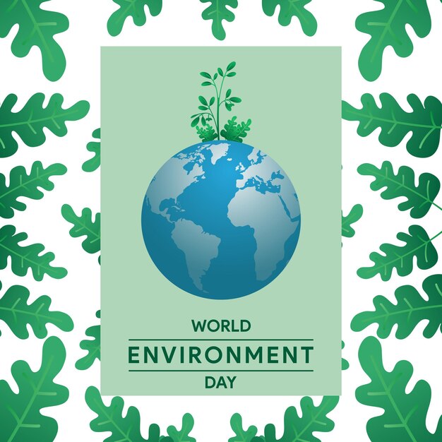 Vetor um fundo verde do dia mundial do meio ambiente com folhas e globo nele