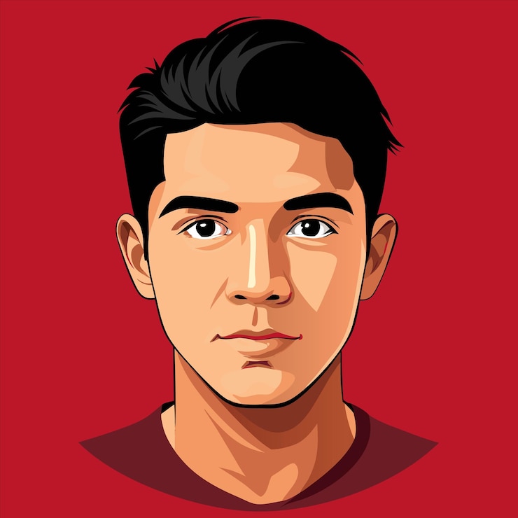 Vetor um fundo vermelho com um homem de cabelo preto e um fundo vermelho