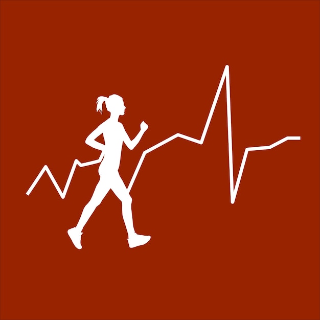 Vetor um fundo vermelho com uma imagem de uma mulher correndo com um estetoscópio