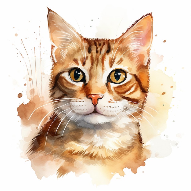 Vetor um gato aquarelado alegre desenhando em uma tela branca