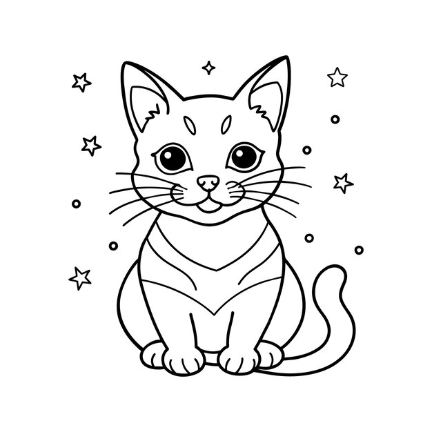 Um gato bonito desenhando estrelas e galáxias vetoriais incorporadas ao seu projeto