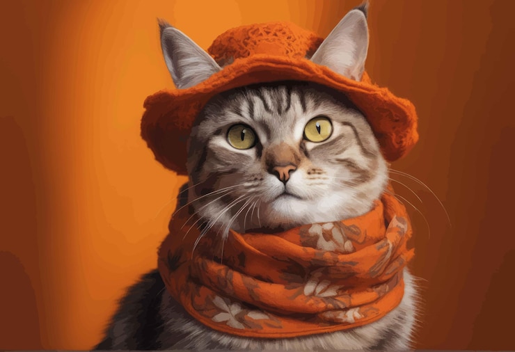 Vetor um gato com um lenço um gato com uma lença e um lenço