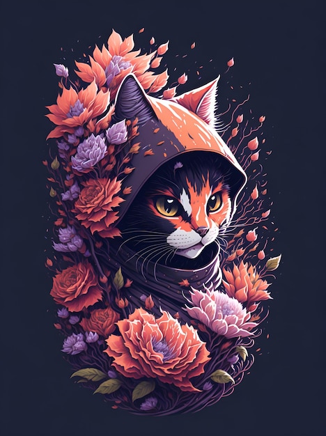 Um gato com um moletom com flores.