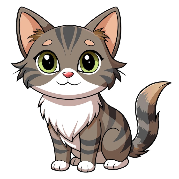 Vetor um gato de desenho animado com olhos verdes e um fundo branco