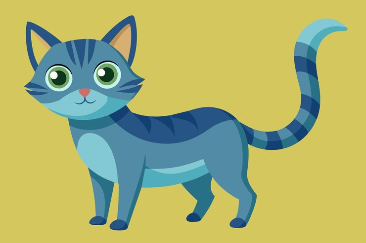 Vetor um gato de desenho animado com olhos verdes olha para o céu