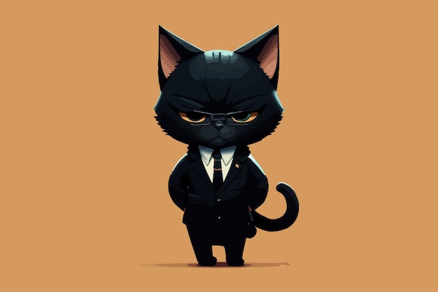 Um gato de desenho animado com terno preto e gravata