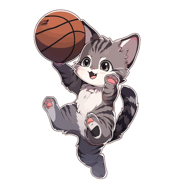 Um gato de desenho animado jogando basquete com um gato nele