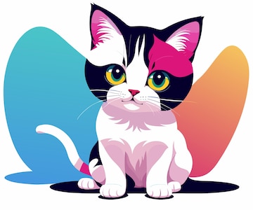 Três gatos sentados em um vetor de desenho animado em linha se sentam em um fundo branco