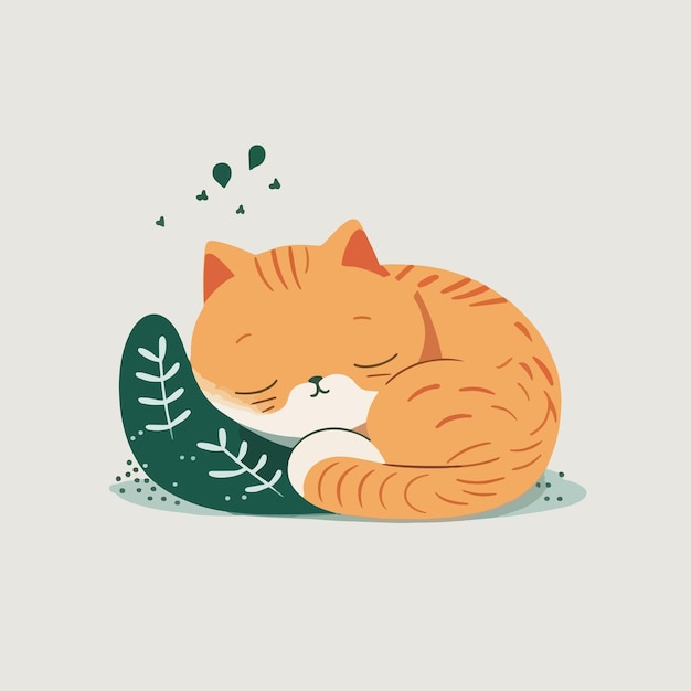 Um gato dorme em uma folha.