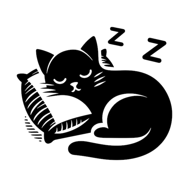 Vetor um gato dormindo com uma almofada vetor de silhueta de animal de estimação